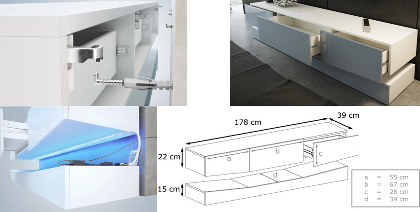 dimension du meuble tv suspendu a led